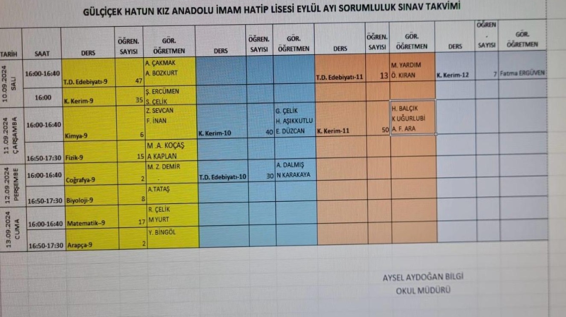 Sorumluluk Sınav Takvimi